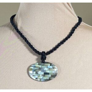 Mother Of Pearl Necklace Oval Beaded Black Tan Statement Chunky